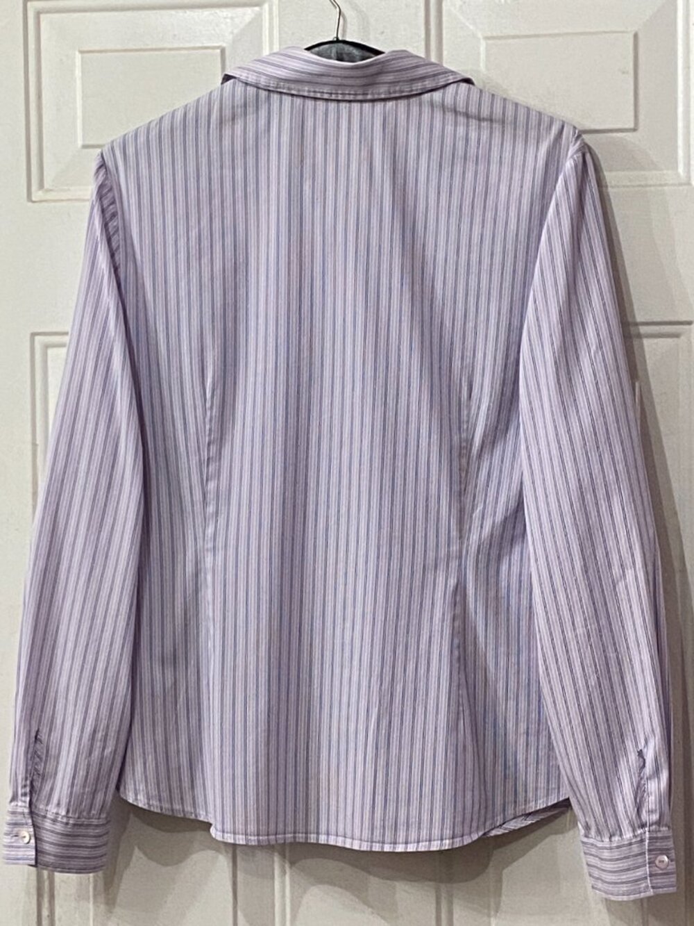 Lafayette 148 Sz 10 Blouse Button Up Shirt Long Sleeve Lavender/White Striped - Picture 7 of 10